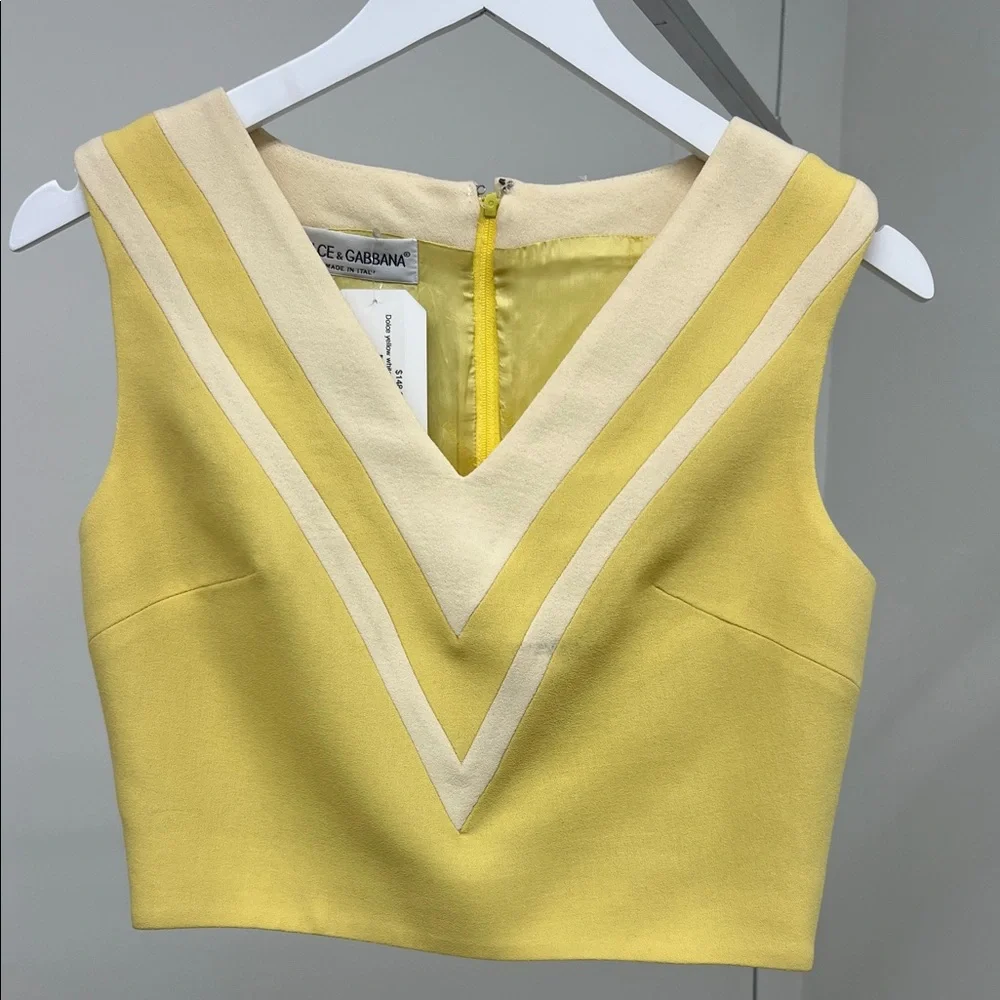 Dolce & Gabbana Yellow and Cream Crop Top - Picture 1 of 7